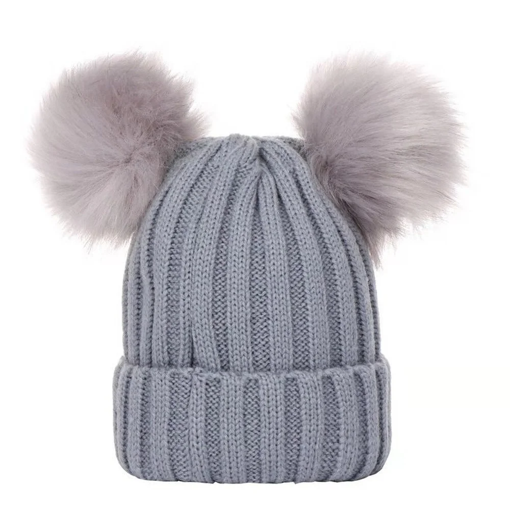 Top Trends: Children's Winter Warm Knitted Beanie Hat For Girls Double Pompom Baby Hats Solid Warm Cute Furry Balls Bonnet Cap Kids Gifts Shoppable Styles - Image 5