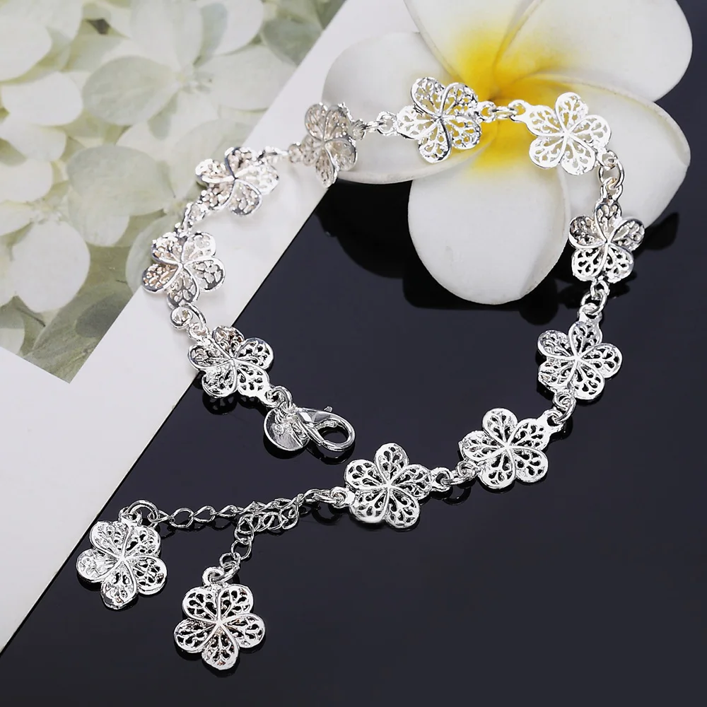 Top Trends: Charm 925 Sterling Silver Flowers Chain Bracelets For Women Retro Fashion Wedding Party Christmas Gift Fine Jewelry Cute Shoppable Styles