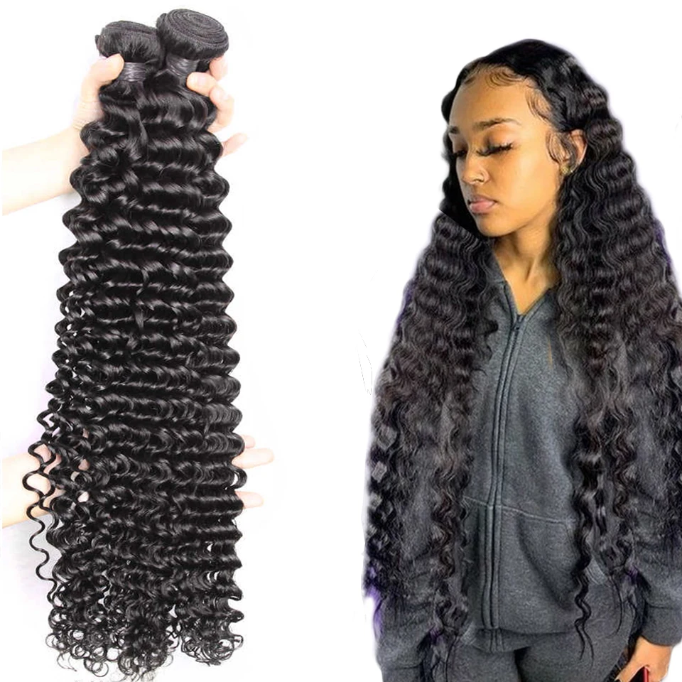 Top Trends: Fashow 30 32 34 36 Inch Brazilian Deep Wave Hair Bundles Deep Curly Human Hair Weaves 100% Natural Human Hair Bundles Remy Hair Shoppable Styles