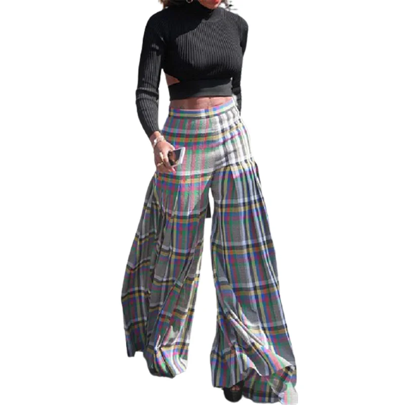 Top Trends: Yeezzi Female Korean Fashion Pleated Loose Wide Leg Plaid Pants 2023 Spring Summer Casual Going Out Bottoms For Women Shoppable Styles