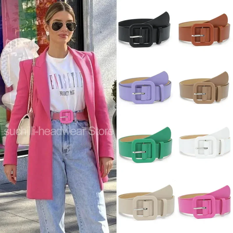 Top Trends: 2023 New 11 Colors Korean Style Square Buckle Candy Color Decorative Belt Women's Fashion Versatile Jeans Casual Pants Wide Belt Shoppable Styles