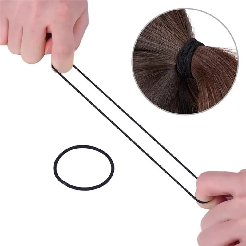 Top Trends: New 50 / 100Pcs Black Thick Snag Free Endless Hair Elastics Hairbands Ponytail Hair Ties Polyester Good Pon Elasticity Solid Color Shoppable Styles - Image 2