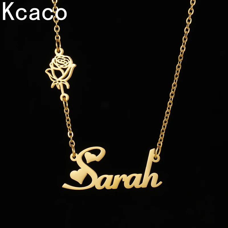 Top Trends: Personalized Birth Flower Chain Name Necklace Stainless Steel Customized Romantic Letter Names Choker Pendant Necklaces Women Shoppable Styles