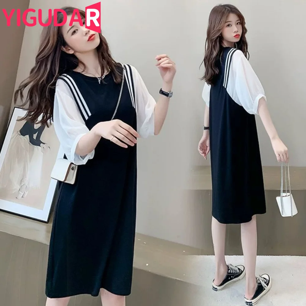 Top Trends: New Pregnant Women Clothes Set For Summer Short Sleeve Cotto Top Strap Chiffon Dress Twinset Loose Maternity Dress Suits Shoppable Styles