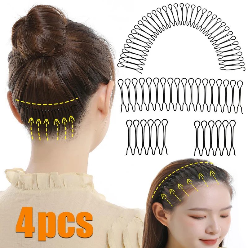 Top Trends: 4Pcs Women Invisible Broken Hair Hairpin Adult Tiara Tools Curve Needle Bangs Fixed Insert Comb Professional Styling Accessories Shoppable Styles