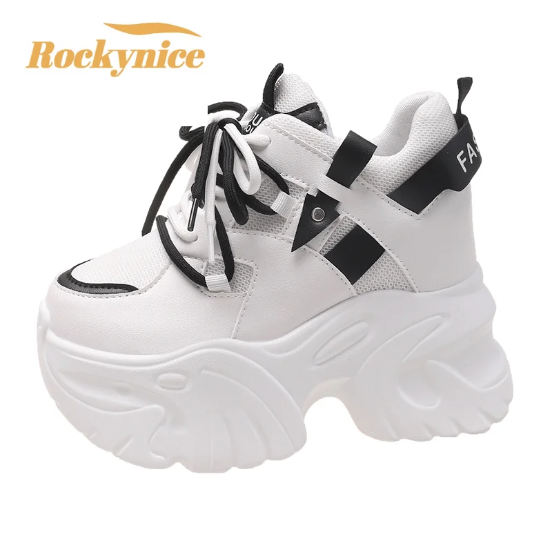 Top Trends: 10.5CM Women Platform Sneakers Lace-up Autumn Sports Dad Shoes High Top Chunky Casual Shoes Woman Thick Bottom Mesh White Shoes Shoppable Styles