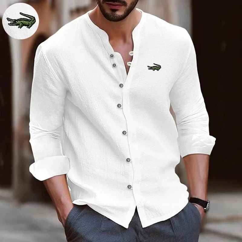 Top Trends: Men&#039;s High Quality Embroidery Brand Spring / Summer New Long Sleeve Cotton Linen Shirt Business Casual Loose T-shirt Top S-5XL Shoppable Styles