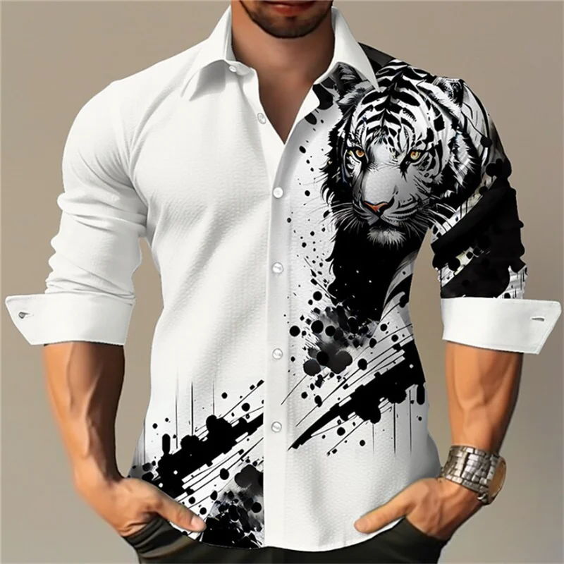 Top Trends: Men Lapel Shirt Button Luxury Party Casual Party Tiger Eagle HD Pattern Plaid Stripe Fashion Sports Comfortable Soft New S-6XL Shoppable Styles