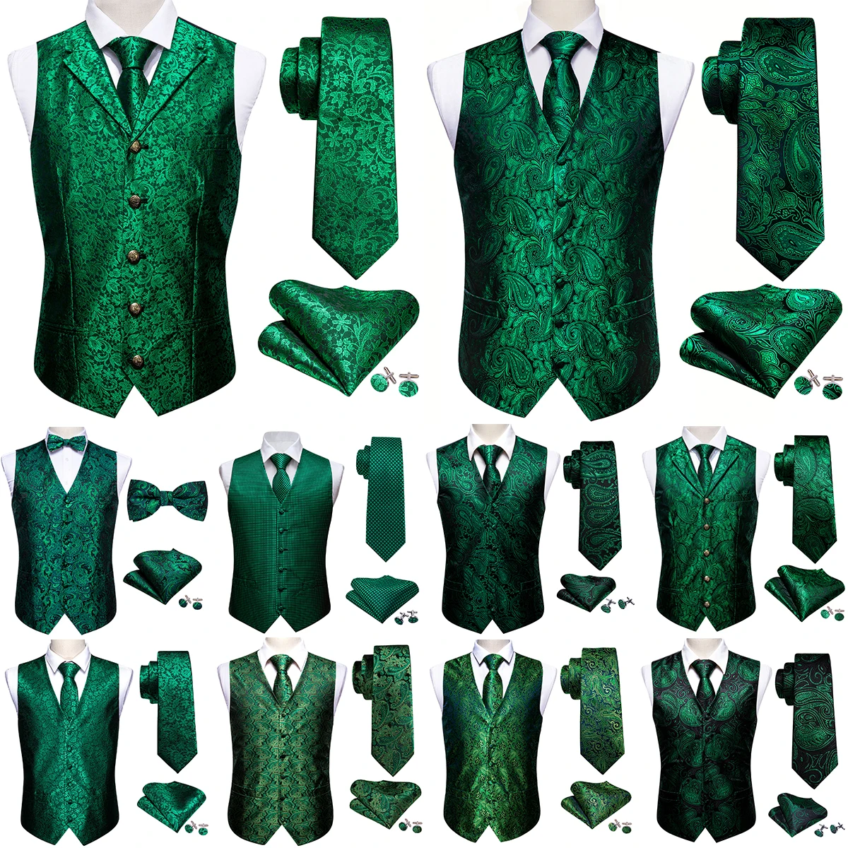 Top Trends: Elegant Vest For Men Silk Green Paisley Plaid Flower Slim Fit Male Suit Embroidered Waistcoat Dress Formal Jacket Barry Wang Shoppable Styles