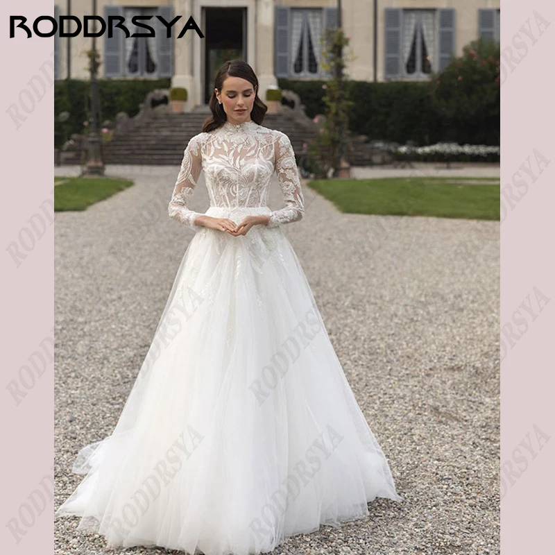 Top Trends: RODDRSYA Princess High Neck Wedding Dresses For Women Romantic Lace Long Sleeve Bride Party Elegance Appliques Bridal Gowns Shoppable Styles