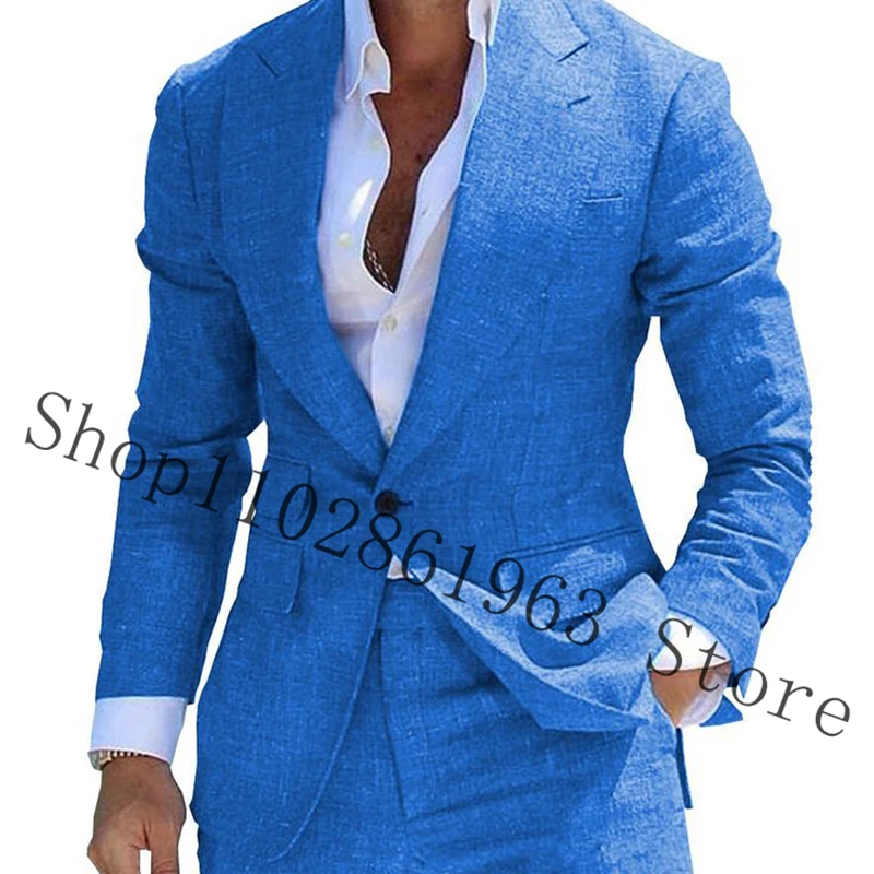 Top Trends: Casual Linen Male Suits Slim Fit 2 Pieces Men Suits Formal Groomsmen Bridegroom Wedding Tuxedos Blazer Pants Costume Homme Shoppable Styles