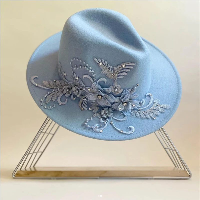 Top Trends: Embroidered Three-dimensional Flower Fedora Hat Women's Jazz Top Hat Spring And Autumn Panama Church Fashion Elegant Wedding Hat Shoppable Styles