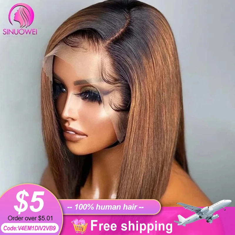 Top Trends: 1b / 30 Ombre Brown Color 13x4 Lace Short Bob Wig Human Hair Lace Front Wig Remy Hair 4x4 Lace Closure Human Hair Wigs For Woman Shoppable Styles