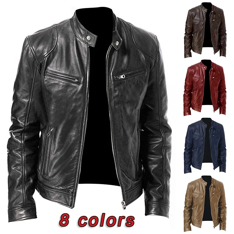 Top Trends: 2023 Motorcycle Jacket Mens Slim Fit Stand Collar PU Jacket Autumn Windproof Zipper Jackets Men Leather Coat Shoppable Styles