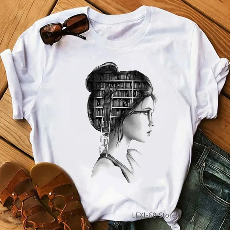 Top Trends: Love Reading Book Girl Printed Tshirt Femme 90s Tumblr Clothes Summer Autumn Winter Basic Female T-Shirt Lady Girl Tops Tees Shoppable Styles