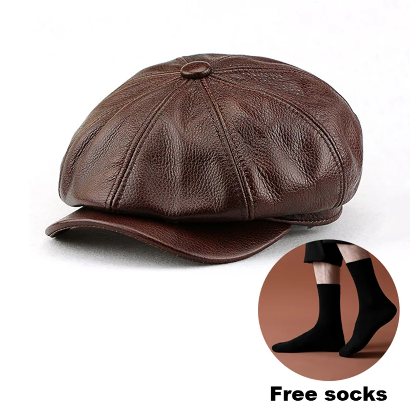 Top Trends: Winter Autumn Real Leather Newsboy Cap For Men British Style Artist Cap Outdoor Street Fashion Women Hat Leisure Beret Caps Shoppable Styles