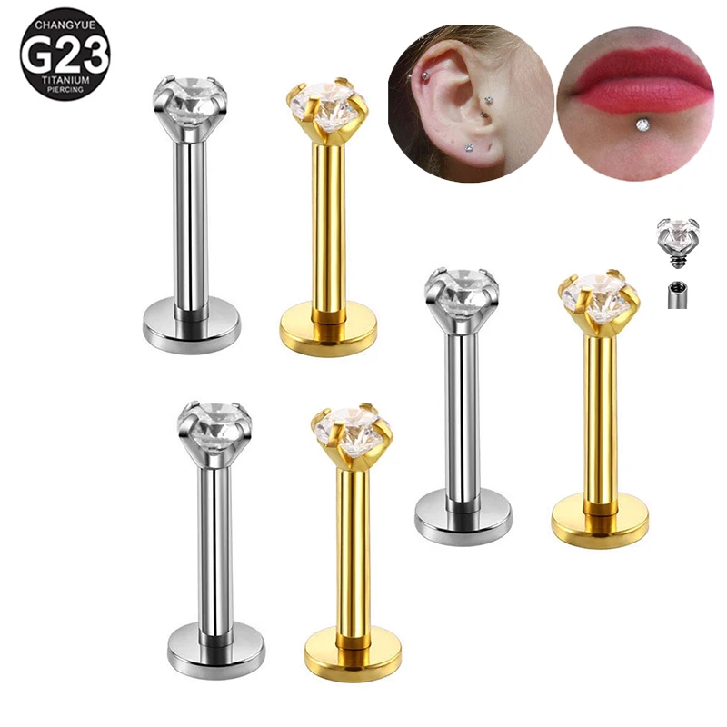 Top Trends: 1PC Internal Thread Labret G23 Titanium Piercing 2-5mm Zircon 6-10mm 16G Lip Rings Nail Ear Studs Earrings Body Piercing Jewelry Shoppable Styles