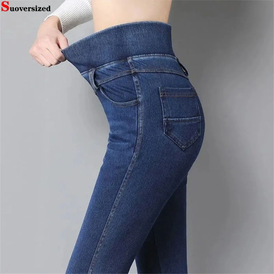 Top Trends: Stretch Classic High Waist Slim Pencil Jeans Women Blue Skinny Vaqueros Ankle-length Denim Pants Oversize 38 Vintage Pantalones Shoppable Styles