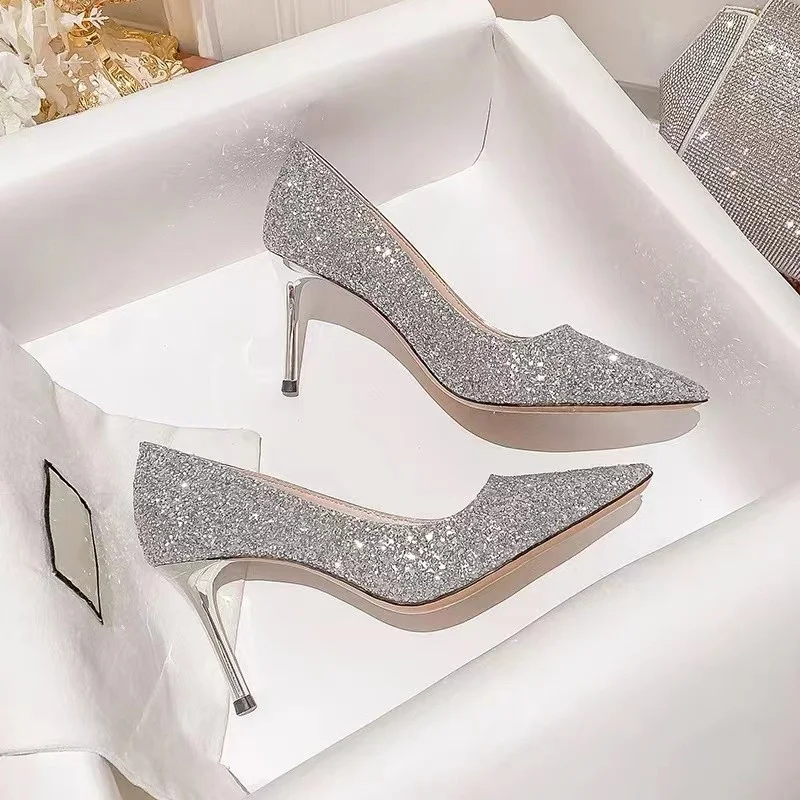 Top Trends: High Heels Women Wedding Shoes Bride Gold Heels Luxury Designer Elegant Party Sandals Dress Strip Pole Dance Sexy Silver Heels Shoppable Styles