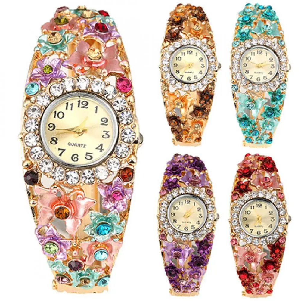 Top Trends: Hot Sales Women's Flower Butterfly Dress Watch Round Dial Rhinestone Bracelet Wristwatch Shoppable Styles