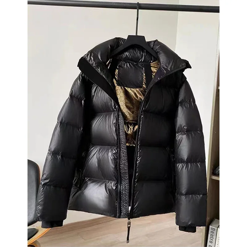 Top Trends: Winter Couple Style Black Gold Hooded Thick Down Padding Women's Waterproof Windproof Down Jacket Loose Fashion Warm Coats Shoppable Styles