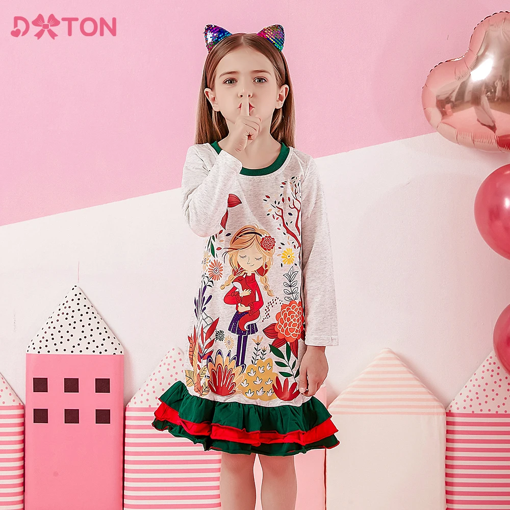 Top Trends: DXTON Children 100% Cotton Dress Girls Flower Print Dresses Long Sleeve Autumn Spring Casual Clothes Toddler Cartoon Dresses Shoppable Styles