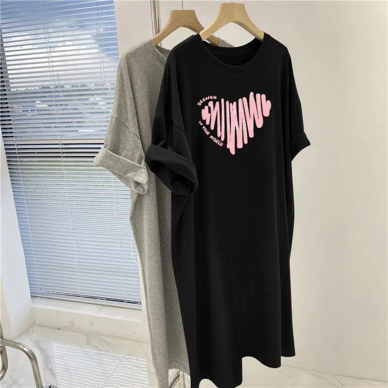 Top Trends: Casual Printing Midi Dress Summer New Round Neck Short Sleeve Loose Plus Size Dresses Simplicity Fashion Women Clothing Shoppable Styles