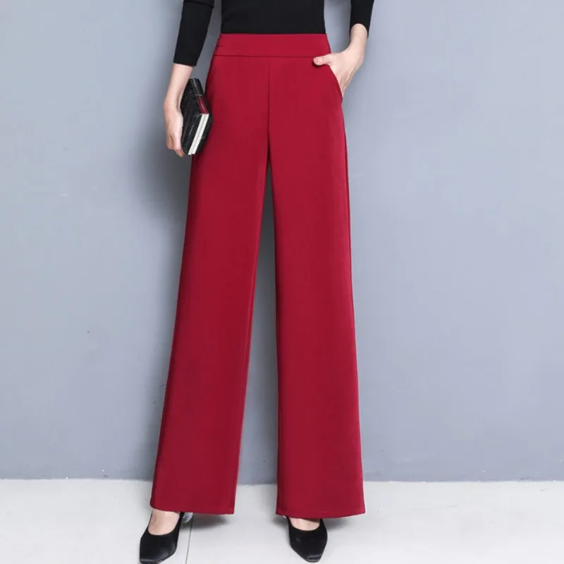 Top Trends: Spring And Autumn Women&#039;s Solid Pocket High Waist Elastic Elastic Wide Leg Loose Fit Fashion Elegant Commuter Casual Pants Shoppable Styles