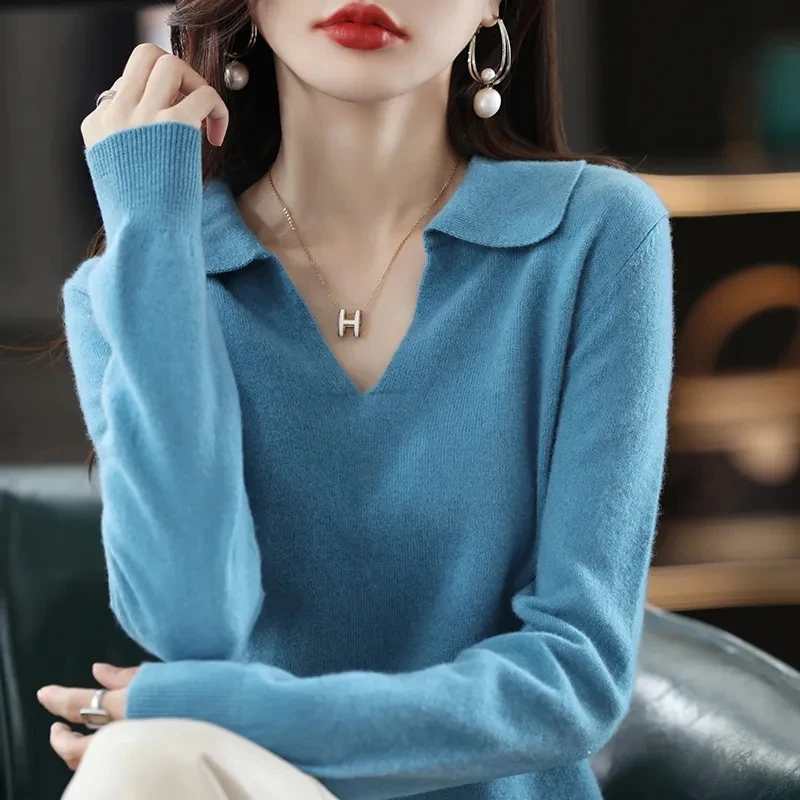 Top Trends: 2022 New Lapel Polo Neck Knitted Bottoming Top Women's Autumn Winter Solid Color Base All Match Causal Sweater For Fashion Shoppable Styles