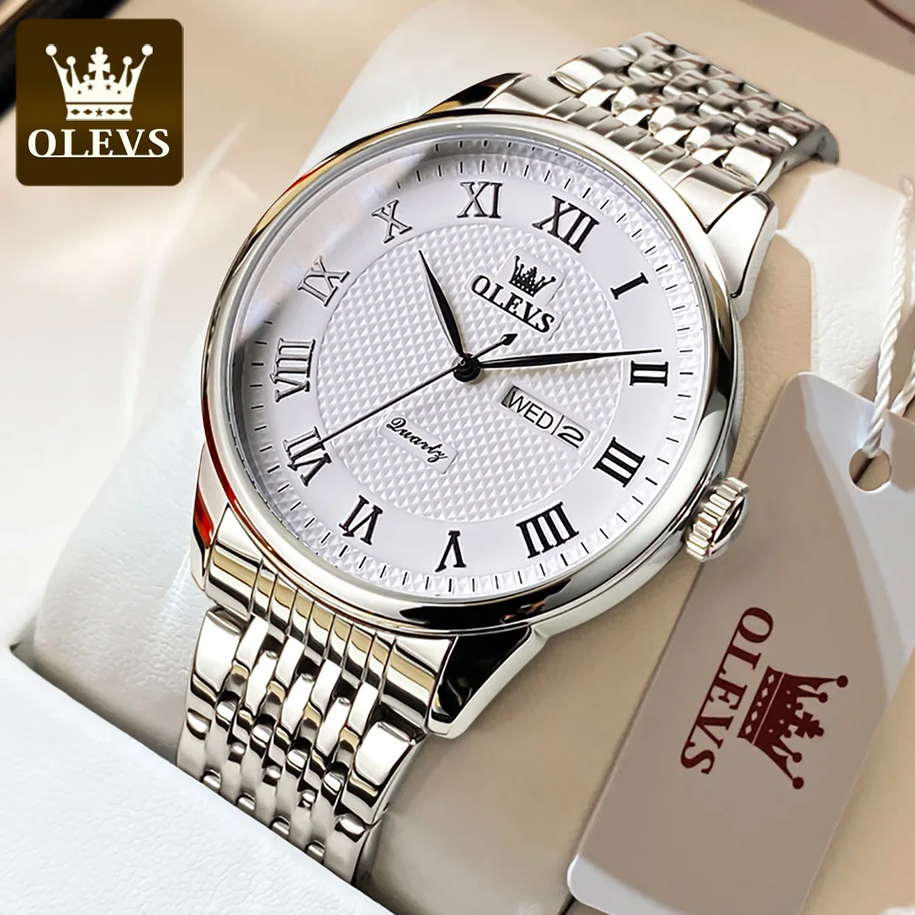 Top Trends: OLEVS Original Quartz Watch For Man Stainless Steel Strap Waterproof Roman Scale Dial Luxury Wristwatches Relogio Masculino Shoppable Styles