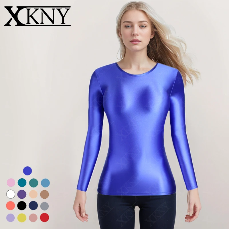 Top Trends: XCKNY Glossy Long Sleeve Top Tight And Smooth Top Sports Versatile Tights S-3xl Solid Shiny Top Yoga Sportswear Shoppable Styles