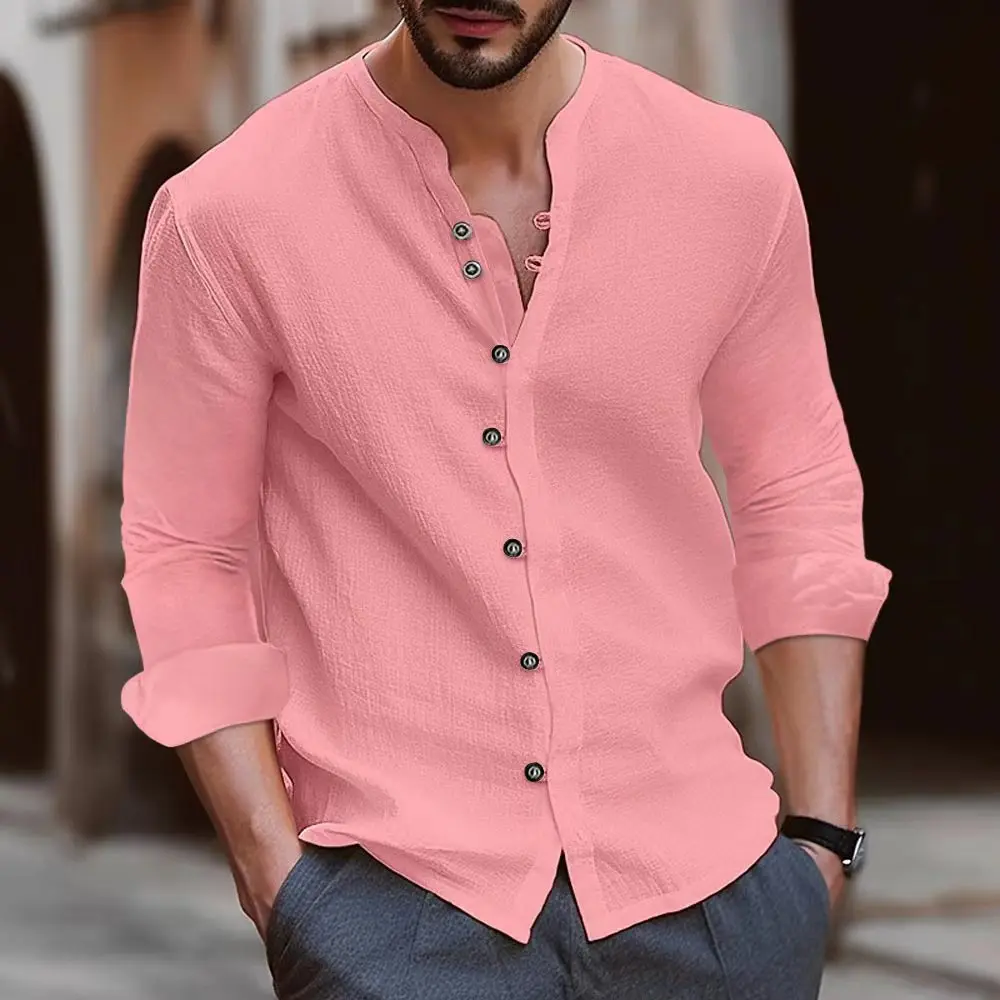 Top Trends: Hot New Men&#039;s Cotton Linen Shirt Loose Comfortable Casual Linen Young Men Stand Collar Solid Color Shirt Shoppable Styles