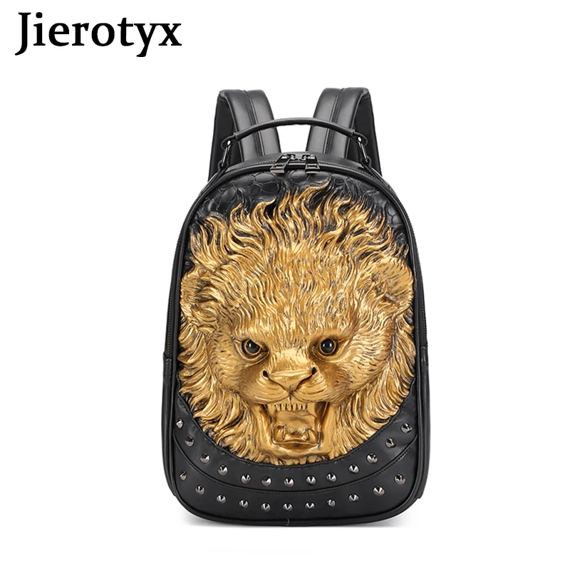 Top Trends: JIEROTYX Womens Studded Backpack 3D Animal Unisex Lion School Bags College Student Laptop Backpacks Travel Bags Gothic Rivet Shoppable Styles