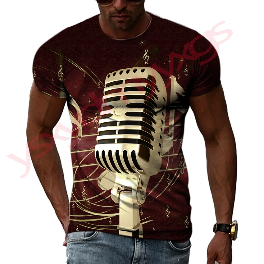 Top Trends: New Summer Leisure Fashion DJ Clothing Music Microphone Pattern Men T-Shirts 3D Print Hip Hop Tees Round Neck Short Sleeve Tops Shoppable Styles