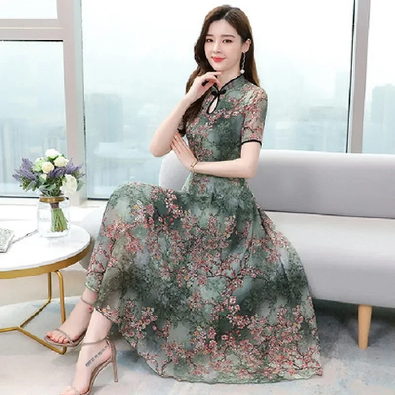 Top Trends: Fashion Women Floral Print Dress Vintage Short Sleeve Casual Dress Women Cheongsam Party Dress Dresses Women Shoppable Styles