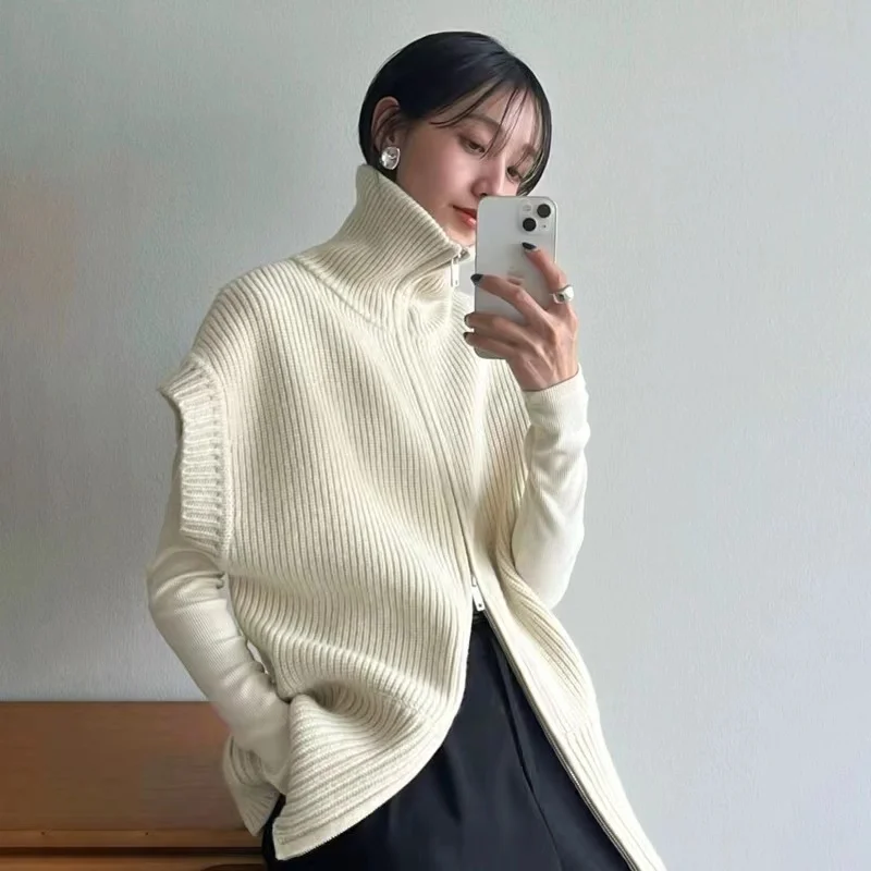 Top Trends: Autumn / Winter New High Neck Women Sweater High Quality Casual Fashion Sleeveless Zipper Undershirt Bottoming Basic Knit Tops Shoppable Styles