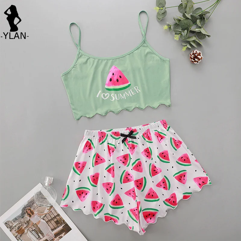 Top Trends: Women&#039;s Pajamas Set Watermelon Print Summer Suit Sexy Lingerie Pyjamas Set Round Neck Soft Breathable Tank Top Shorts Homewear Shoppable Styles