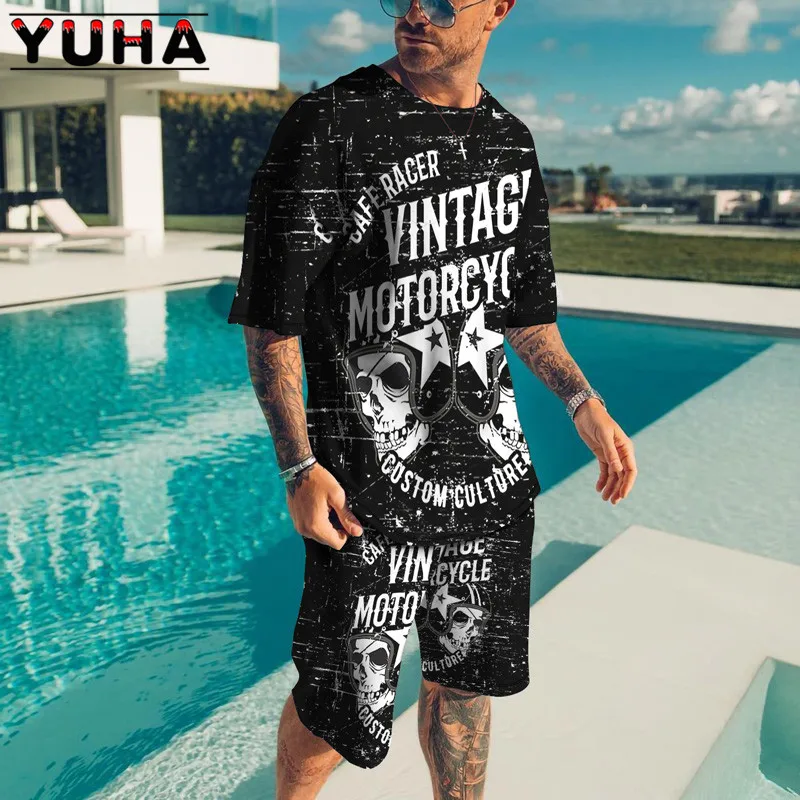 Top Trends: YUHA, Summer Men's Clothing T Shirt Sets 3D Terrible Skeleton Print Casual Shorts Tracksuit Male 2 Piece Suit Newest Short Sleev Shoppable Styles - Image 4