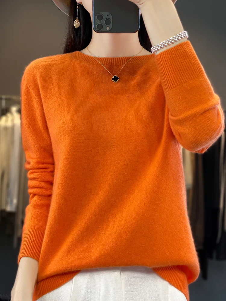 Top Trends: Autumn Winter Women Clothing Pullover New Fashion 100% Merino Wool Sweater Cashmere Tops Basic O-Neck Long Sleeve Knitwear Shoppable Styles