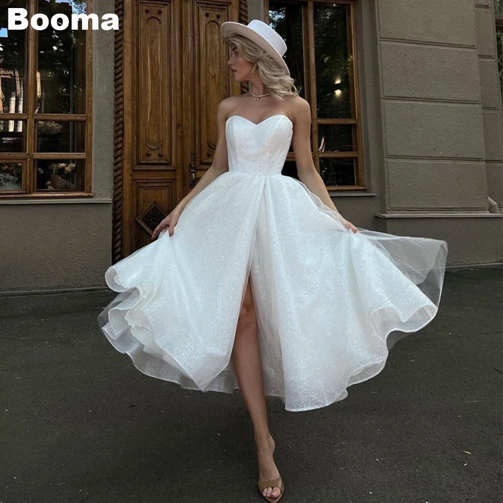 Top Trends: Booma Shiny Short Wedding Dresses Sweetheart Simple Bridals Party Gowns Leg Slit Formal Evening Dresses For Women Bride Gowns Shoppable Styles