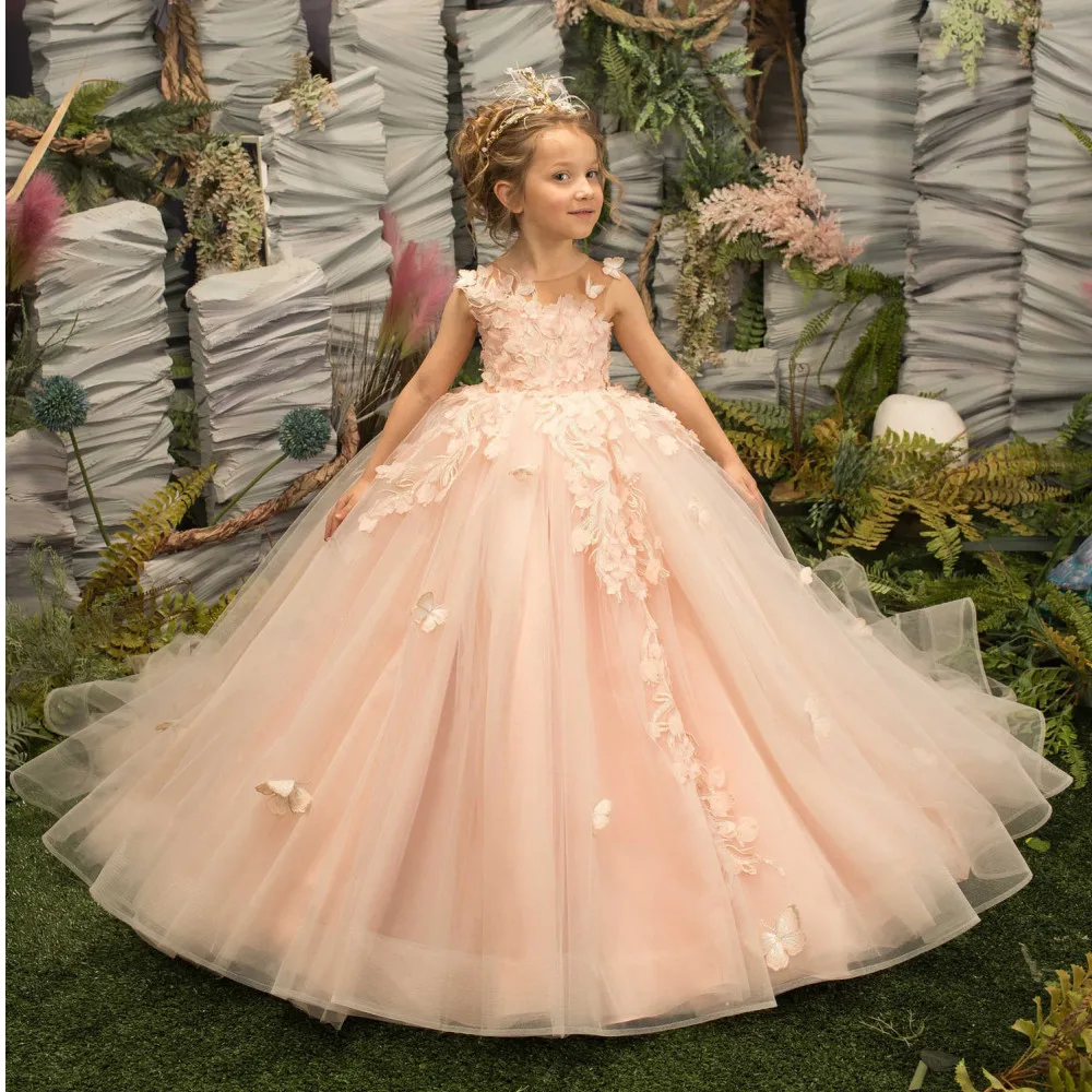 Top Trends: 2024 Flower Girl Dresses For Weddings Sleeveless Tulle Party Dress For Kids Girl Lace Appliques Princess Ball Gown Pageant Jurk Shoppable Styles