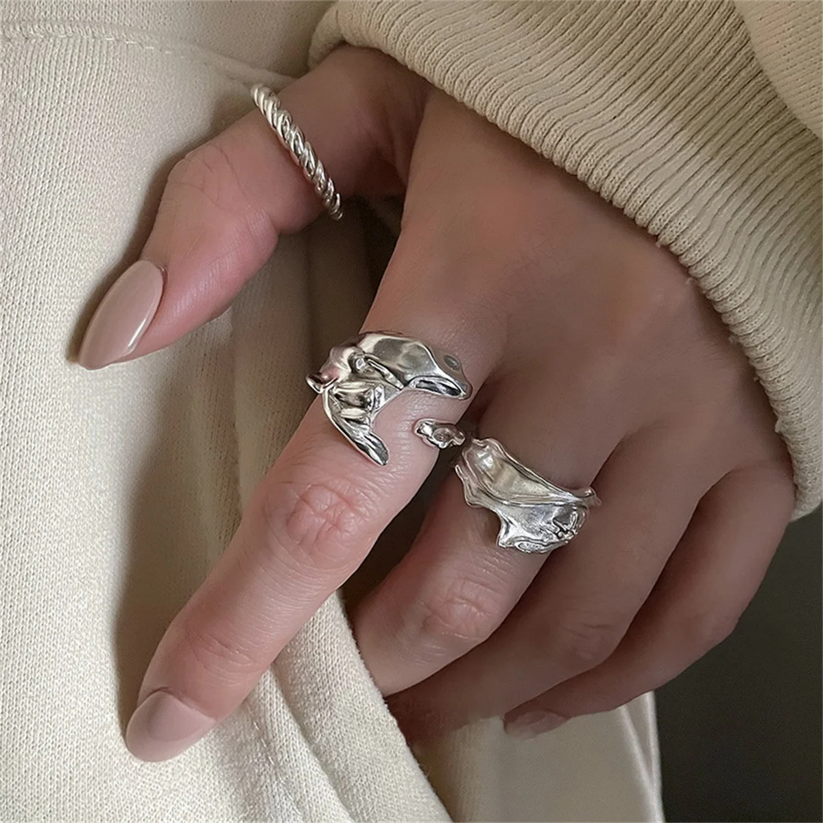 Top Trends: INS Minimalist Silver Color Irregular Wrinkled Surface Finger Rings Creative Geometric Punk Opening Ring For Women Girls Jewelry Shoppable Styles