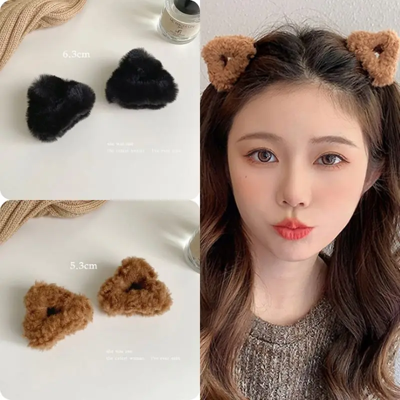 Top Trends: 1pc Winter Plush Hair Claw Triangular Faux Fur Crab Barrettes Fashion Solid Women Hairpins Fluffy Hairgrip Hair Accessories Shoppable Styles