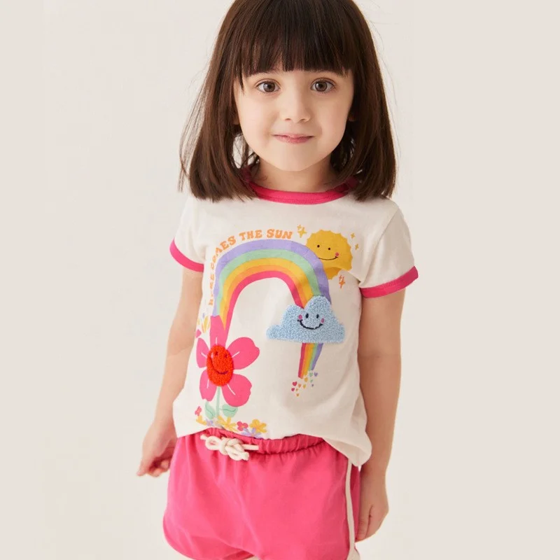 Top Trends: Jumping Meters New Arrival Summer Girls T Shirts Rainbow Cloudy Short Sleeve Hot Selling Kids Tees Children Tops Baby Costume Shoppable Styles