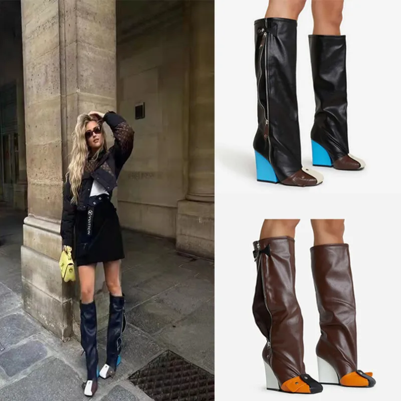 Top Trends: Punk Fan Motorcycle Boots Women&#039;s Zipper Thick Sole Knee High Boots European And American Trend Nightclub Party Women&#039;s Boots Shoppable Styles