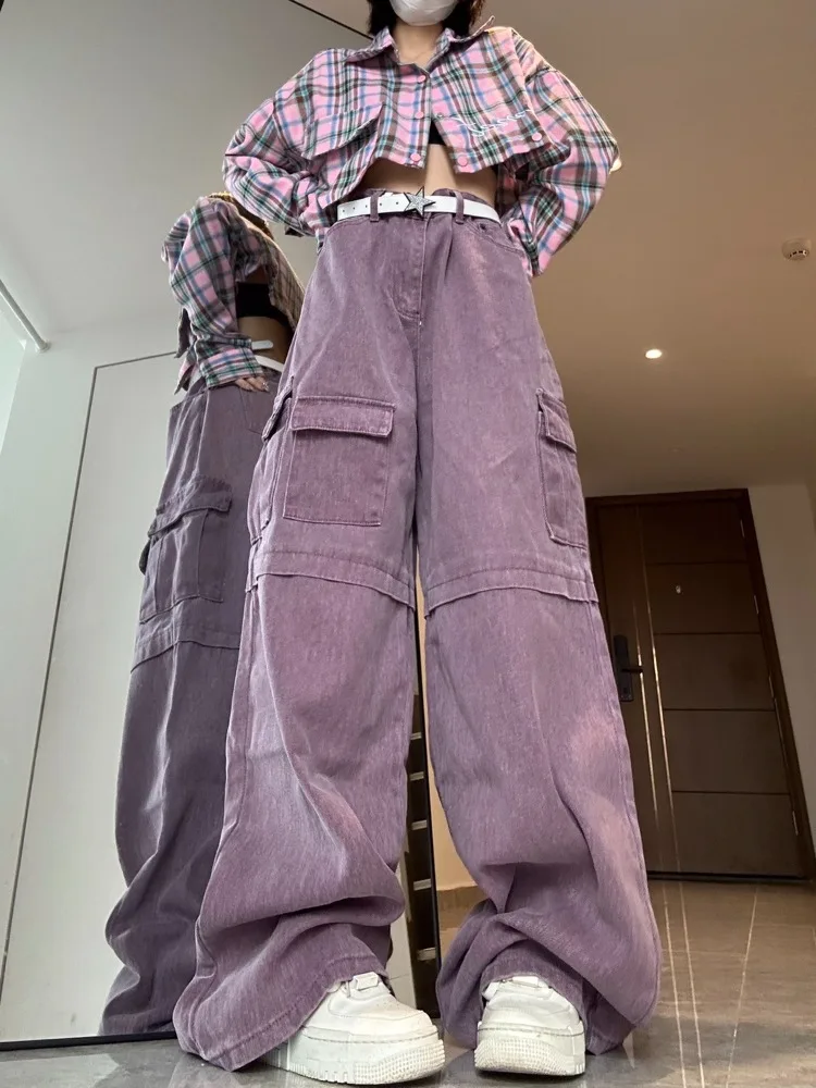 Top Trends: HOUZHOU Y2k Purple Cargo Jeans Women Vintage Baggy High Waist Denim Trousers Harajuku Oversized Streetwear Retro Wide Leg Jeans Shoppable Styles