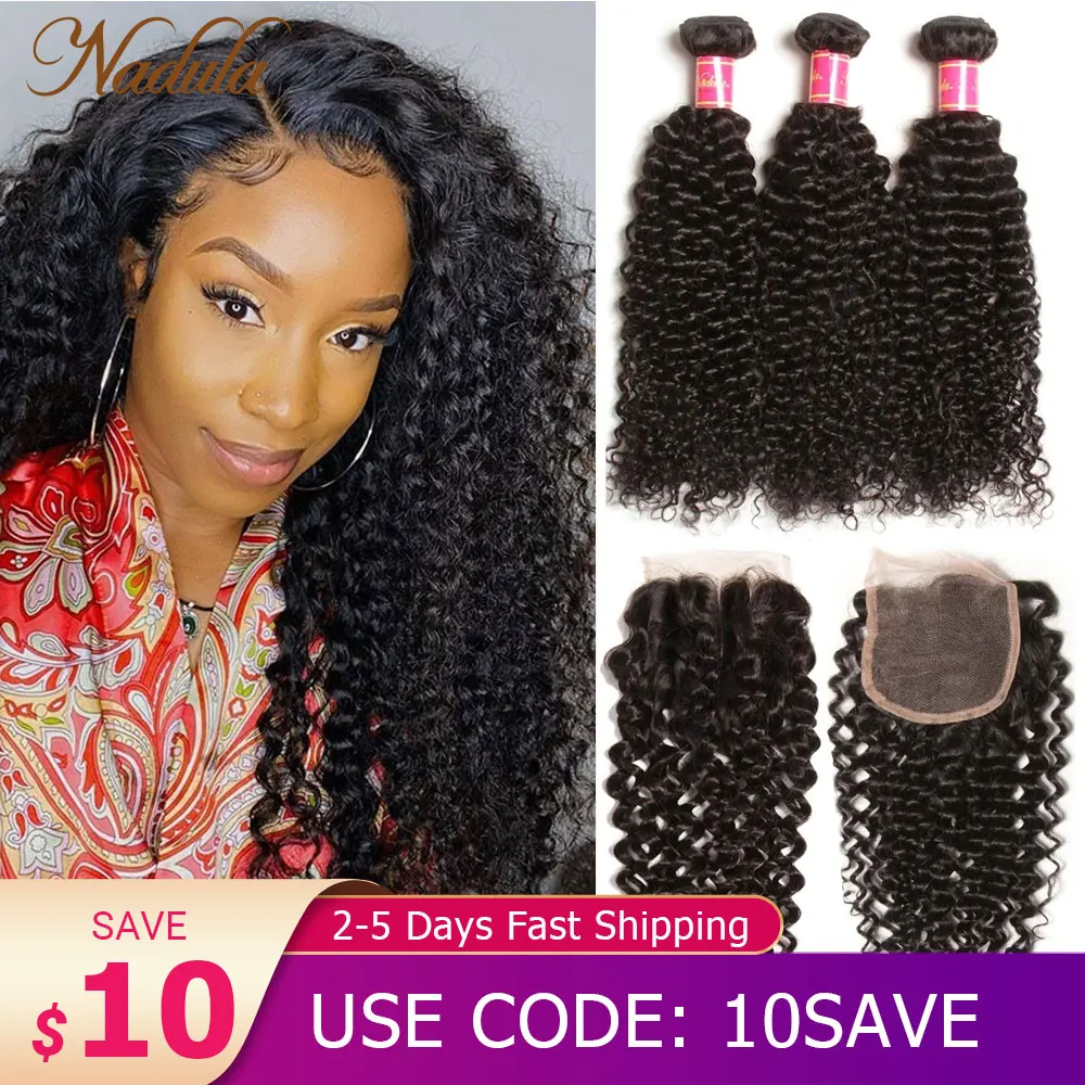 Top Trends: Nadula Hair Brazilian Curly Bundles With Closure 4*4 Lace Closure Remy Human Hair Bundles With Closure 3 Bundles With Closure Shoppable Styles