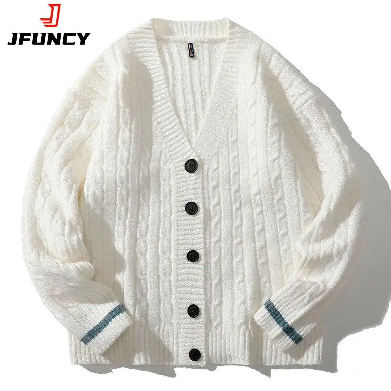 Top Trends: JFUNCY Fashion Men Cardigan Vintage V Neck Loose Striped Knit Sweater 2022 Autumn Winter Male Sweaters Oversized Men's Knitwear Shoppable Styles