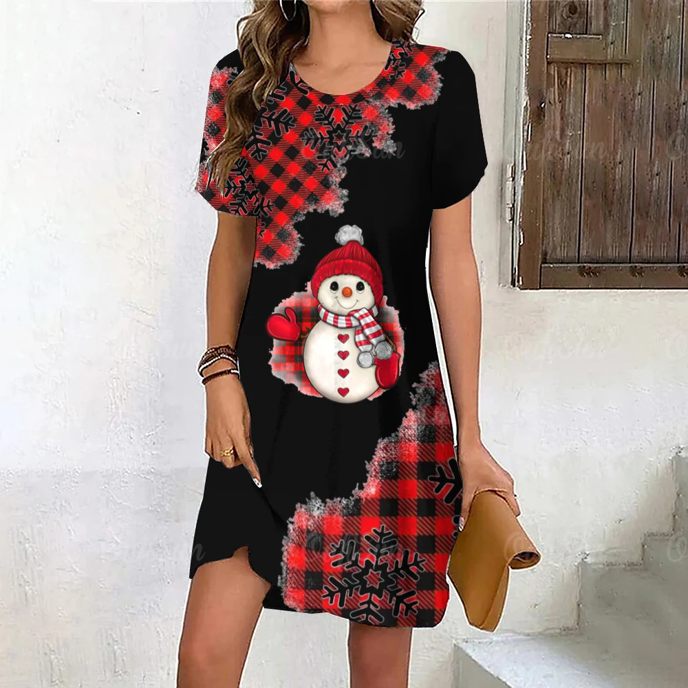 Top Trends: Cute Snowmen Print Dress Women Christmas Snowflake Evening Dress Winter Short Sleeve Mini Dresses Fashion Casual Party Clothes Shoppable Styles