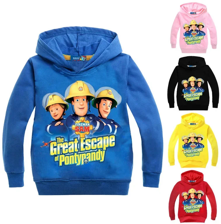 Top Trends: 2-16Years Anime Fireman Sam Clothes Boy Hoodie Children Cartoon Firefighter Outwear Kids Long Sleeve Coats Causal Hoodies Jumper Shoppable Styles